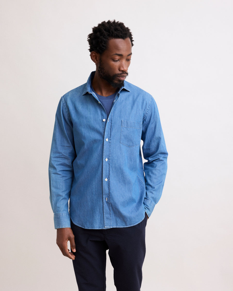 Paul Men's Indigo Blue Light Denim Shirt - Image alternative