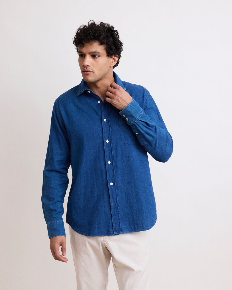 Paul Men's Indigo Blue Double Face Cotton Voile Shirt - Image principale