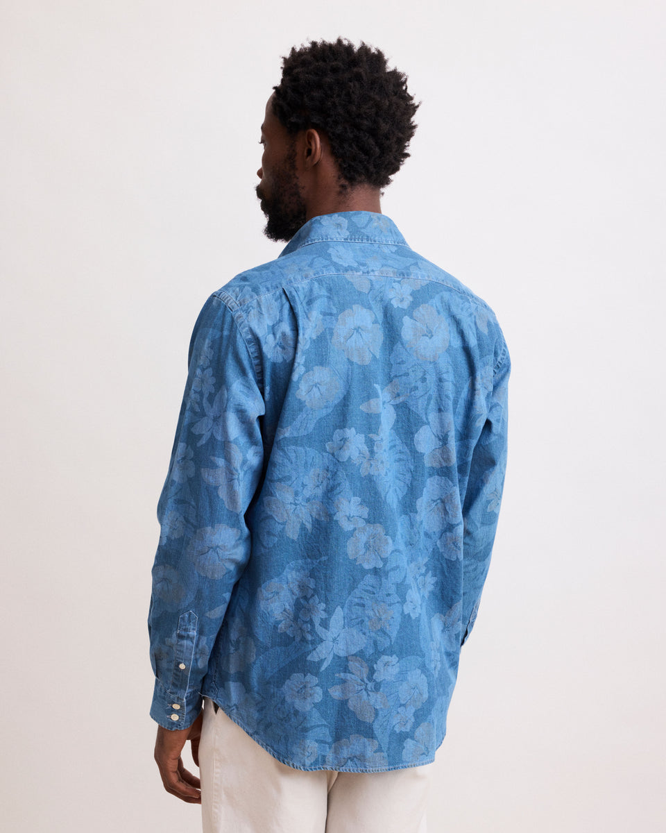 Paul Men's Indigo Blue “Hibiscus” Printed Cotton Shirt - Image alternative