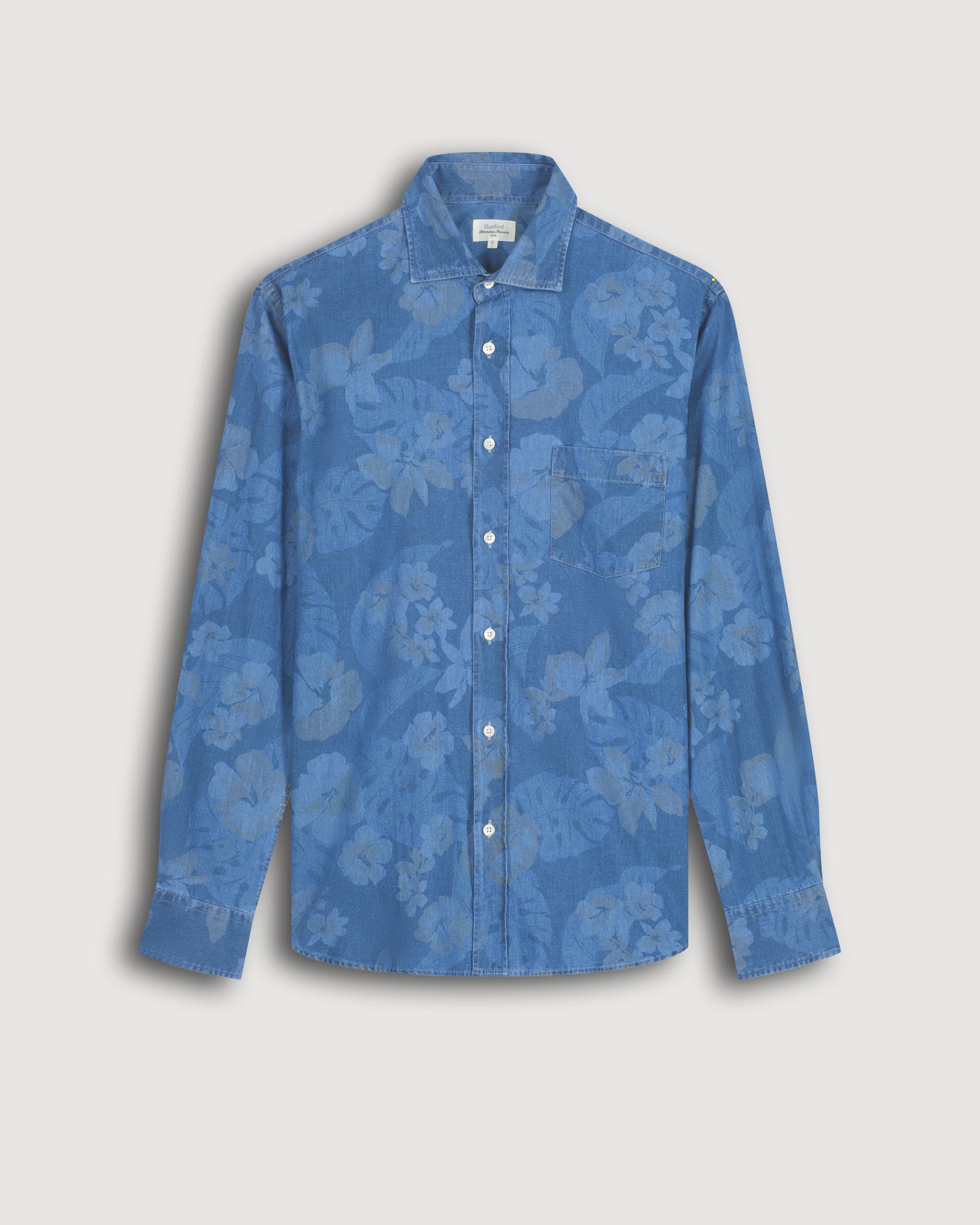 Paul Men's Indigo Blue “Hibiscus” Printed Cotton Shirt