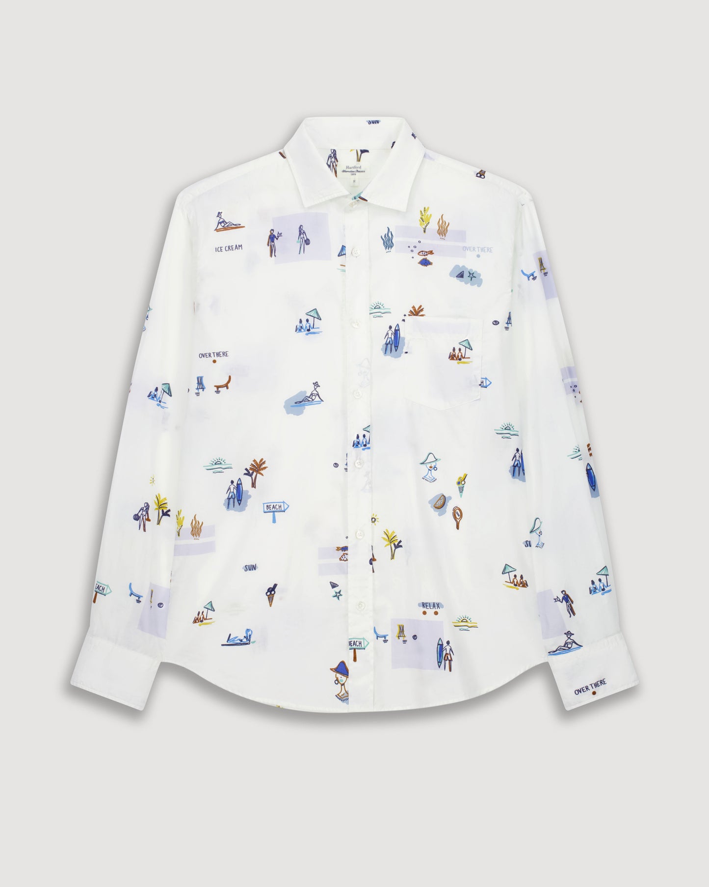 Paul Men's White "At the beach" Printed Cotton Shirt