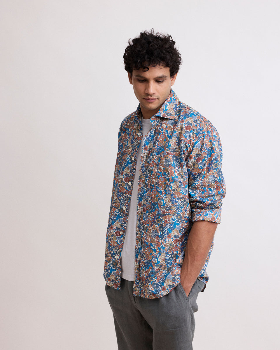 Paul Men's Blue Liberty Printed Cotton Shirt - Image principale