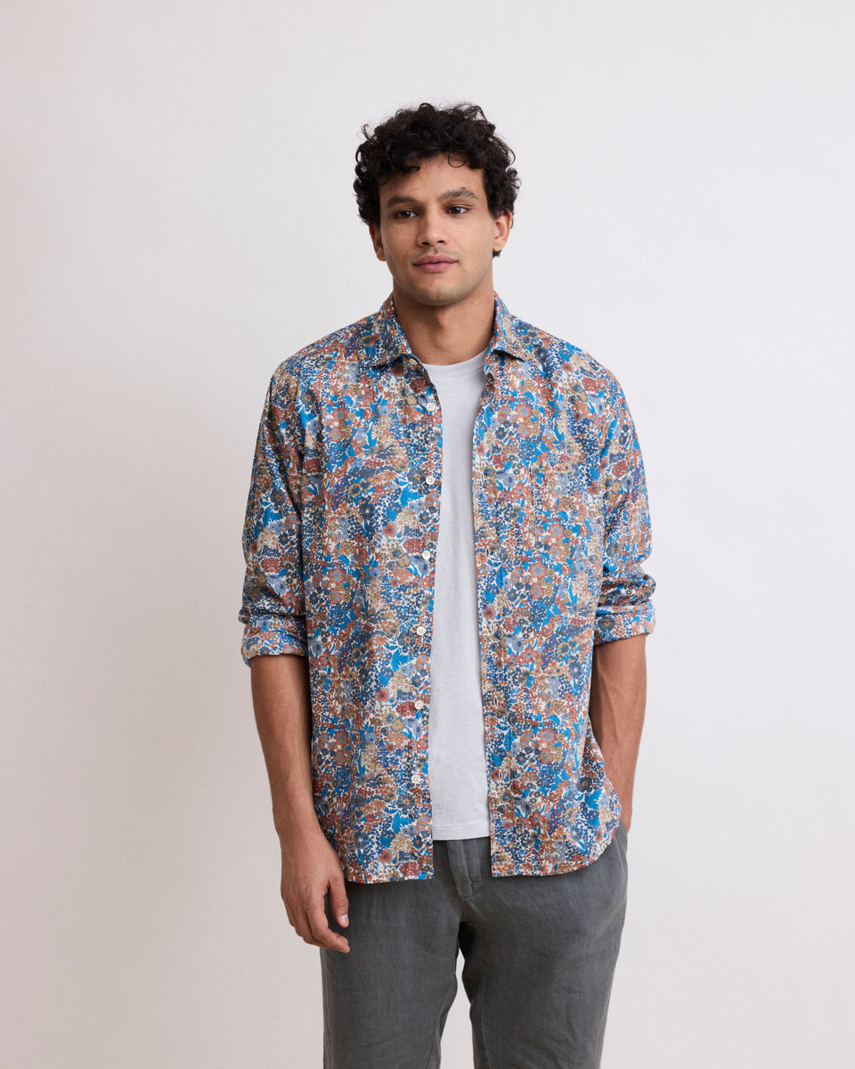 Paul Men's Blue Liberty Printed Cotton Shirt - Image alternative