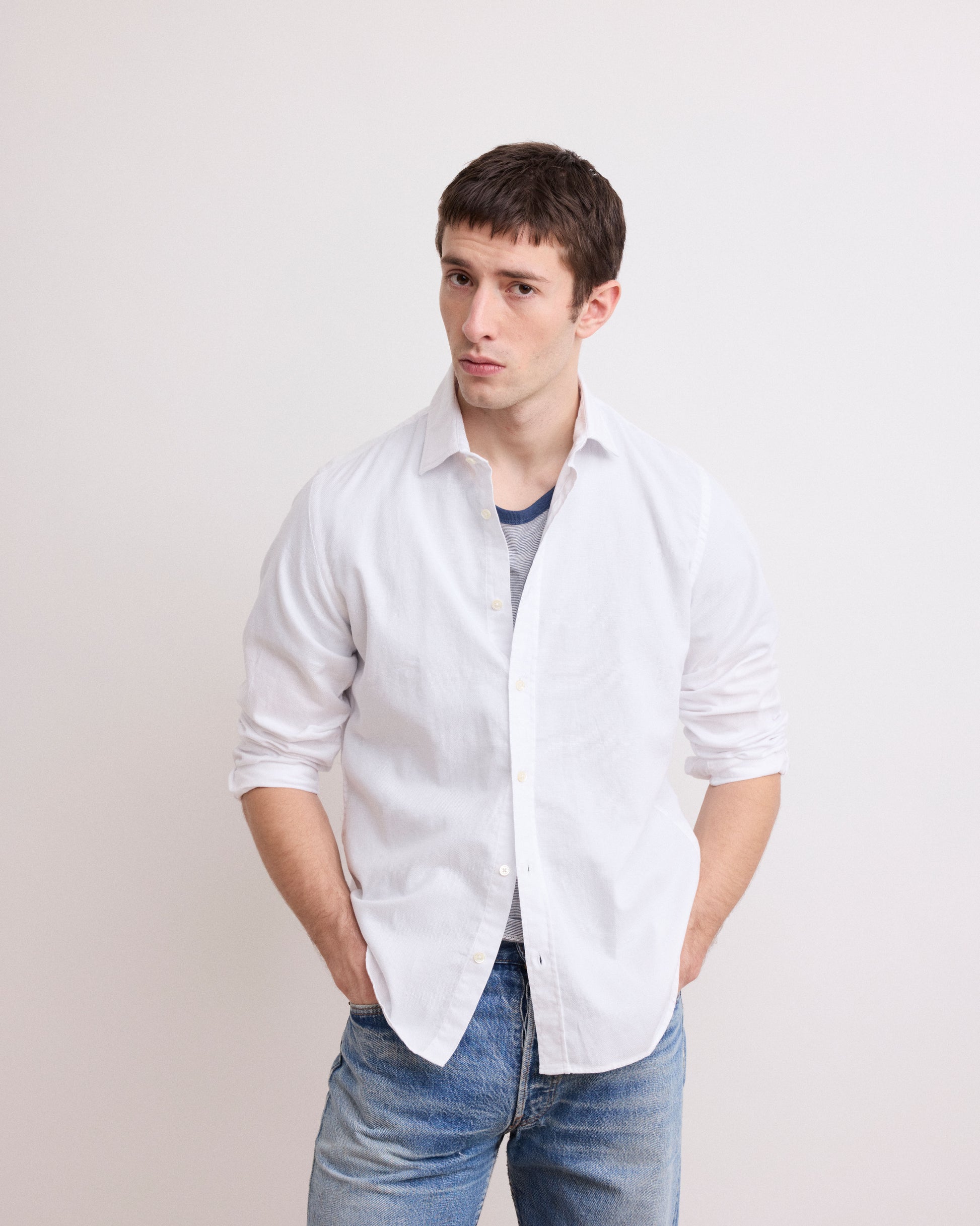 Chemise Homme en Coton Piqué Blanc Sammy