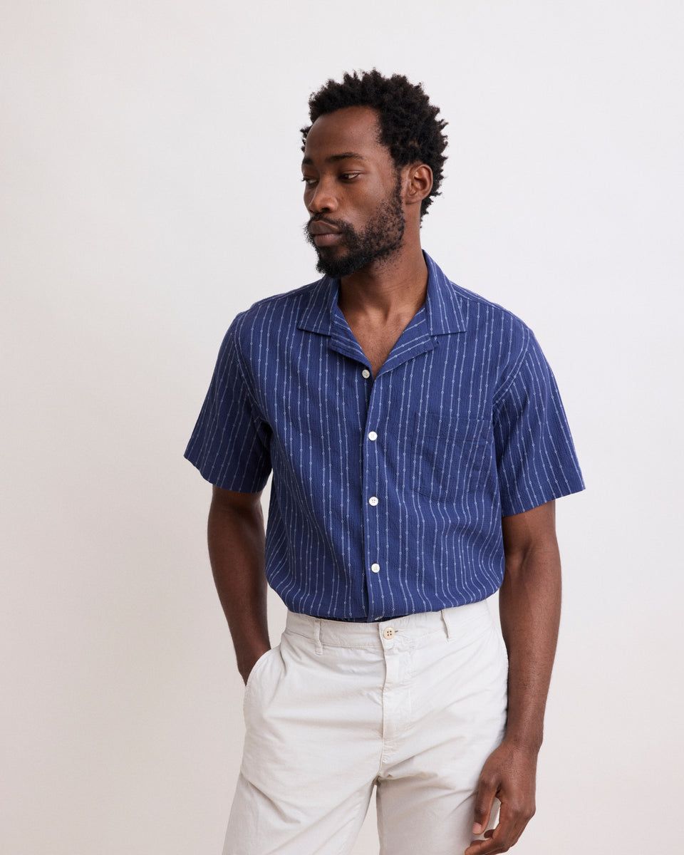 Palm Men's Deep Blue Seersucker Dobby Shirt - Image principale