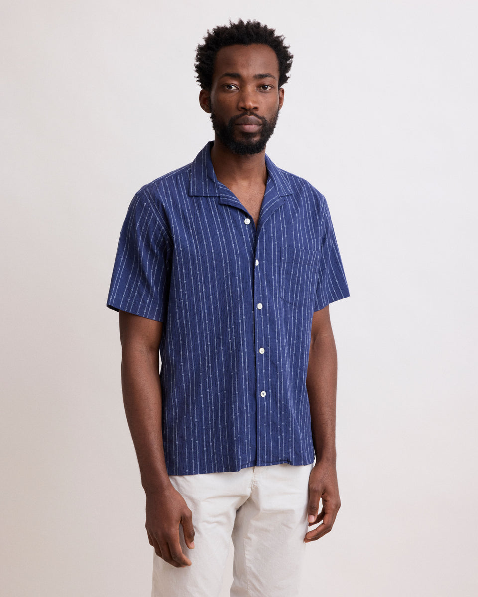 Chemise Homme en Seersucker Dobby Bleu Marine Palm Mc - Image alternative