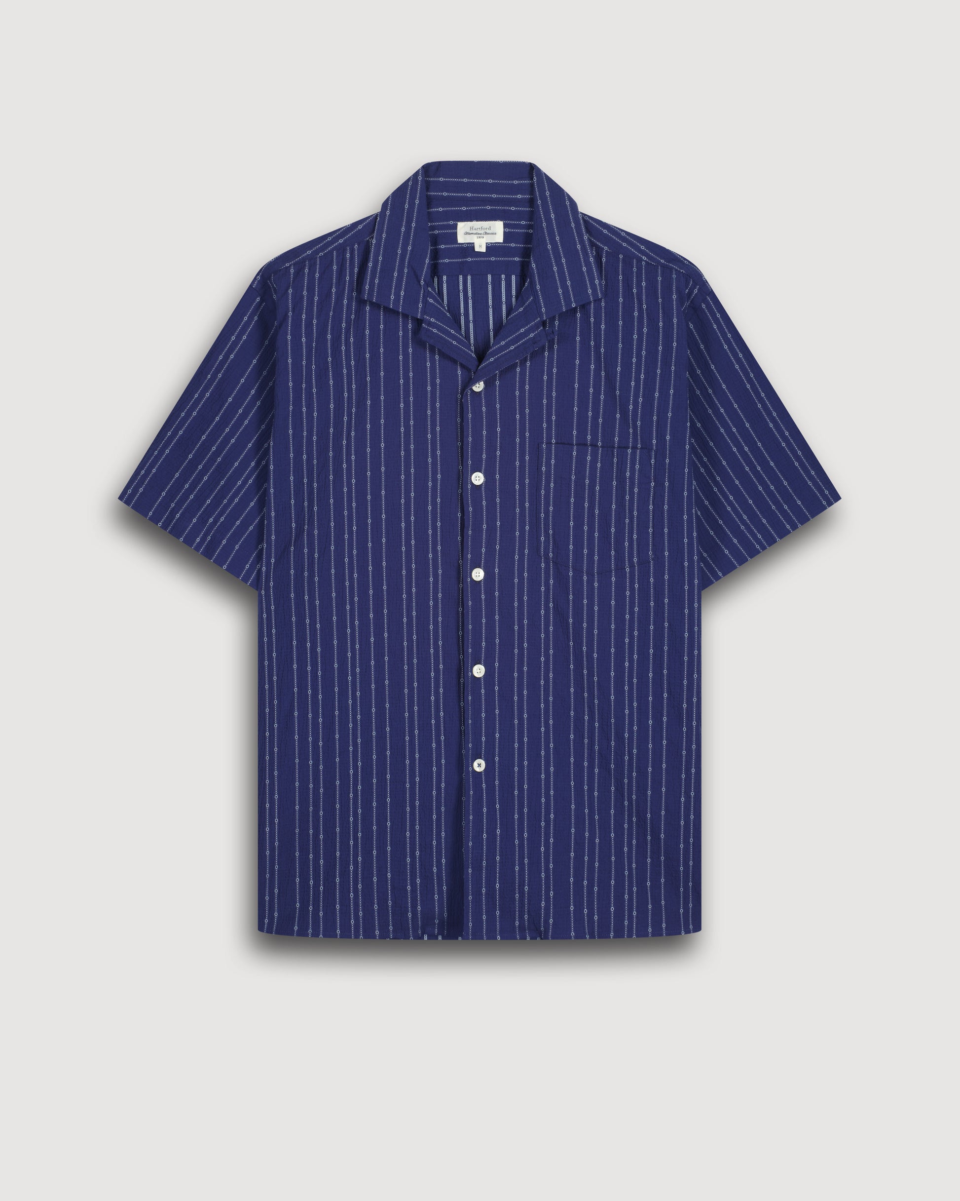 Chemise Homme en Seersucker Dobby Bleu Marine Palm Mc