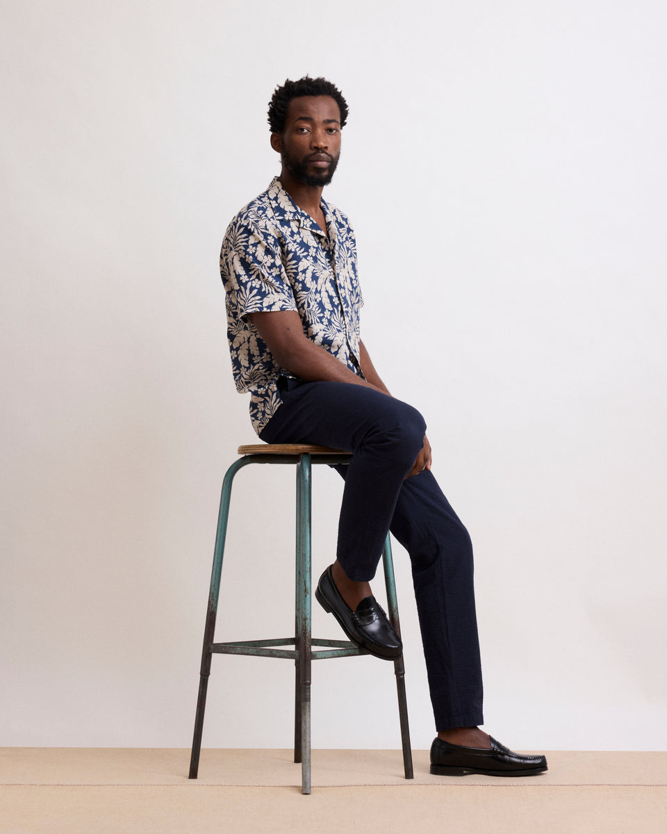 Palm Men's Deep Blue Printed Seersucker Shirt - Image alternative