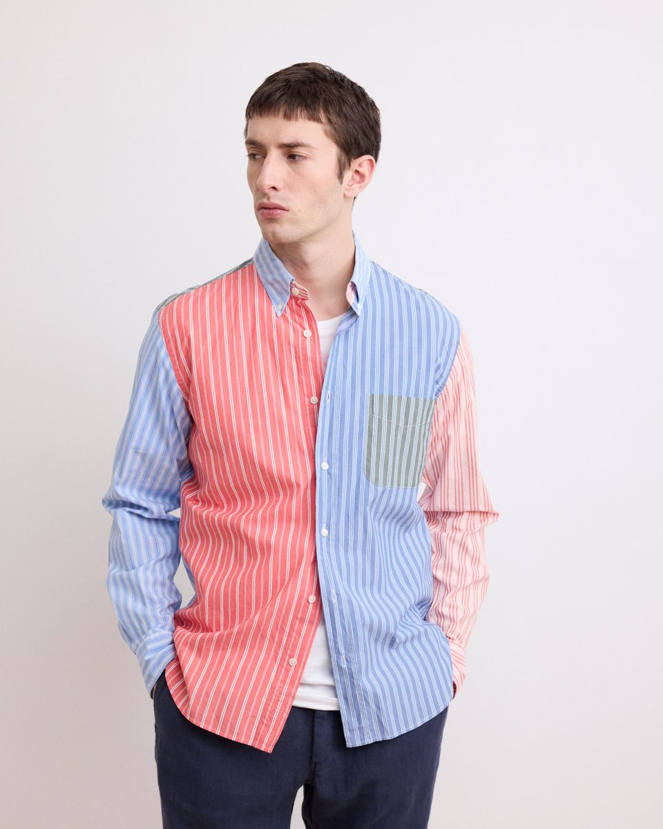 Pitt Men's Multicolor Patchwork Cotton Shirt - Image principale