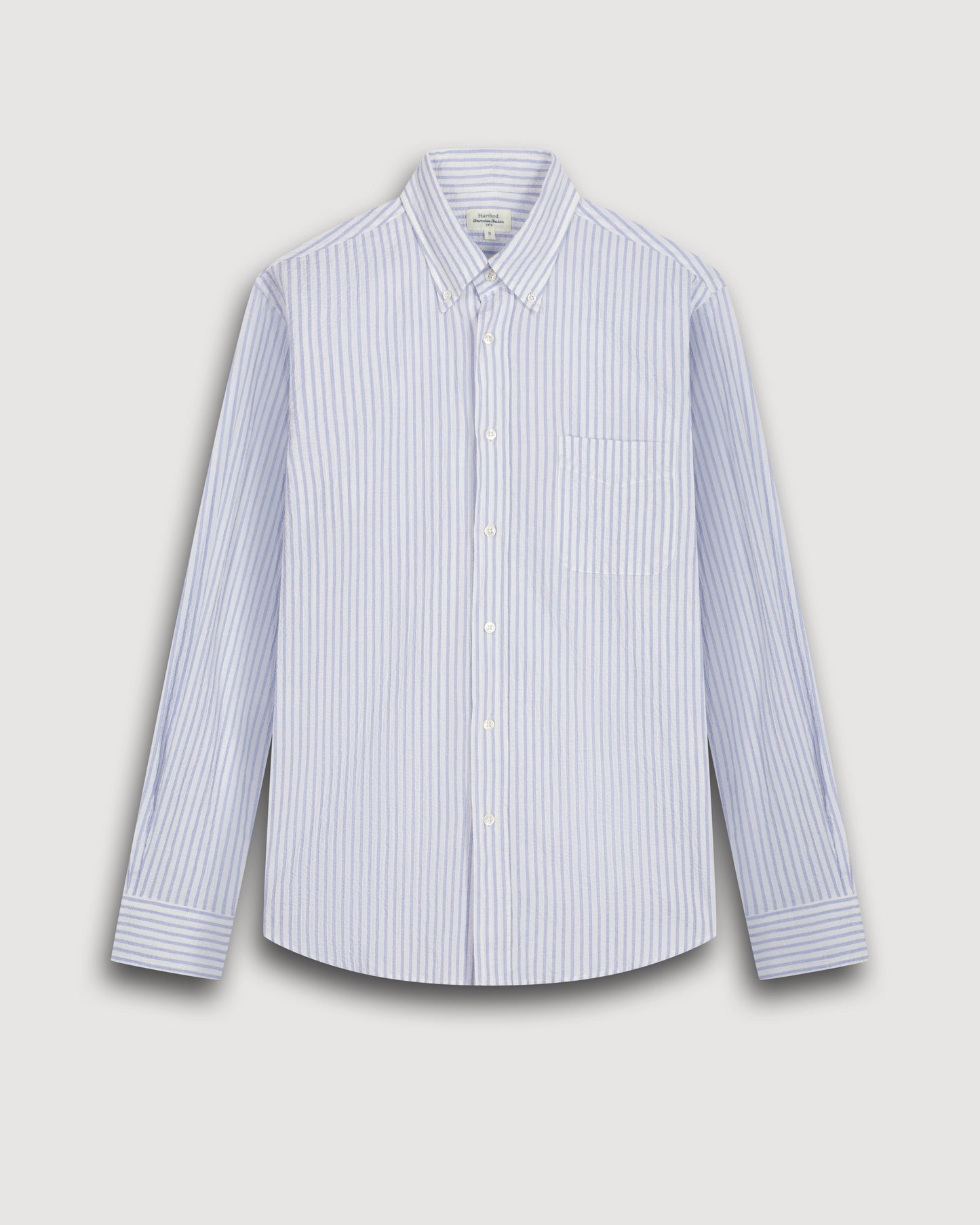 Chemise Homme en Seersucker Rayé Bleu & Blanc Pitt