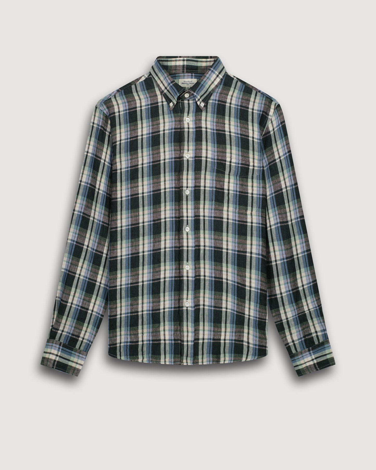 Chemise Homme en Madras de Lin Vert Pitt