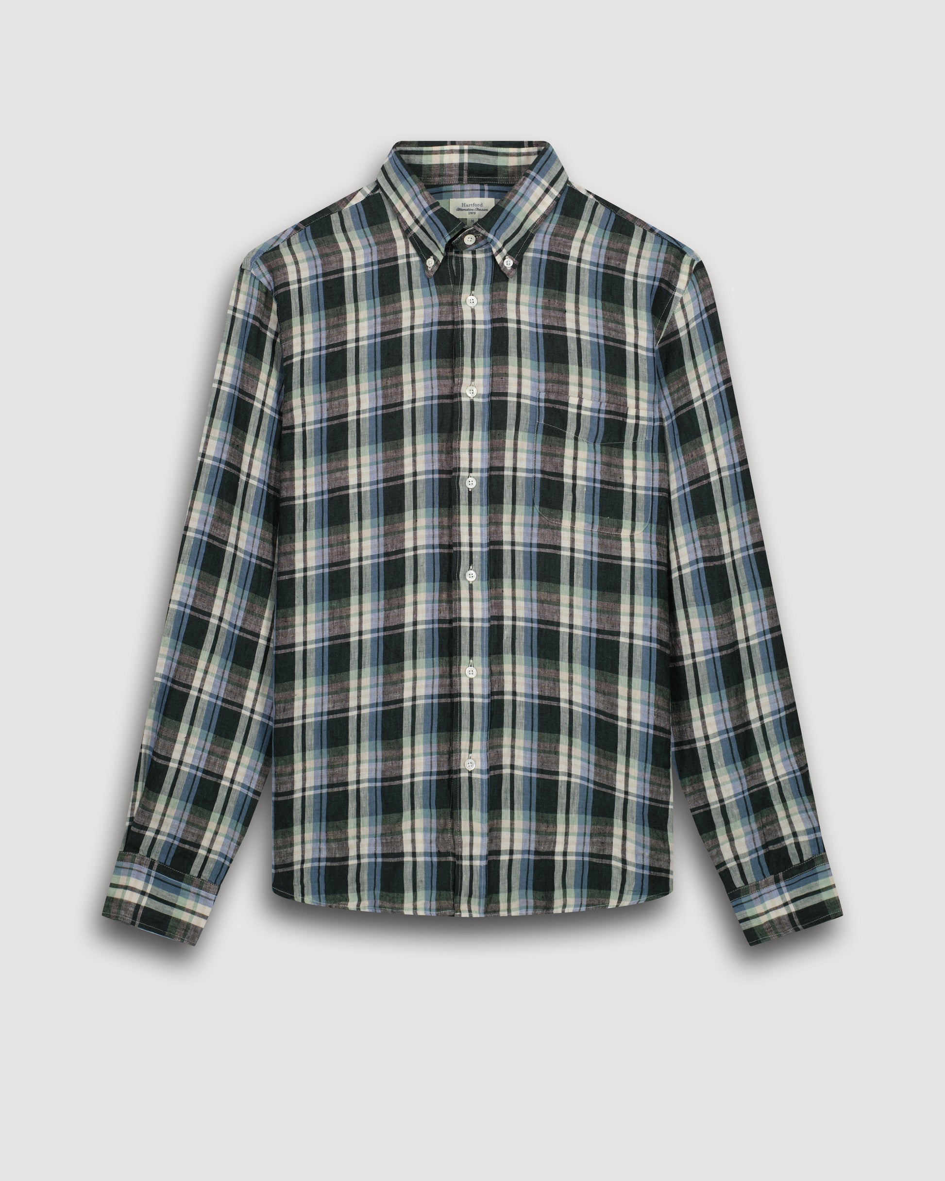 Chemise Homme en Madras de Lin Vert Pitt