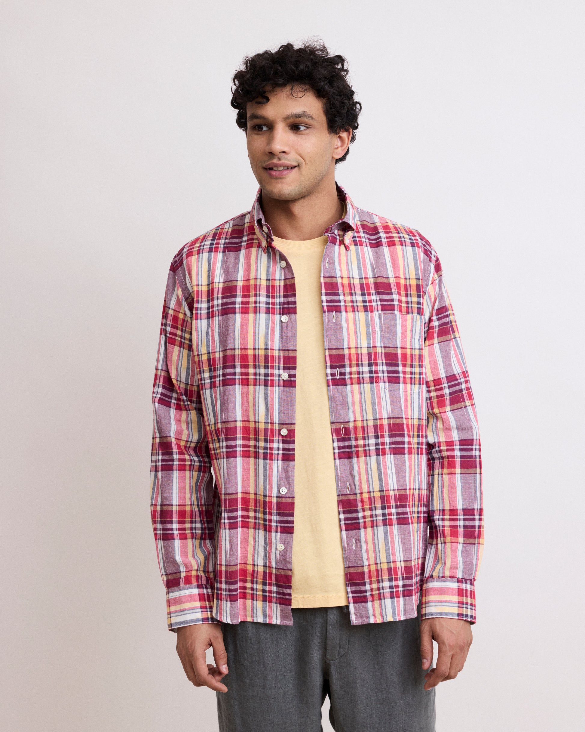 Chemise Homme en Madras Rouge Pitt