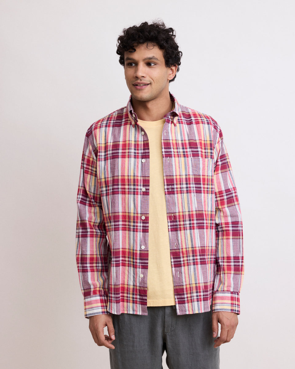 Chemise Homme en Madras Rouge Pitt - Image principale