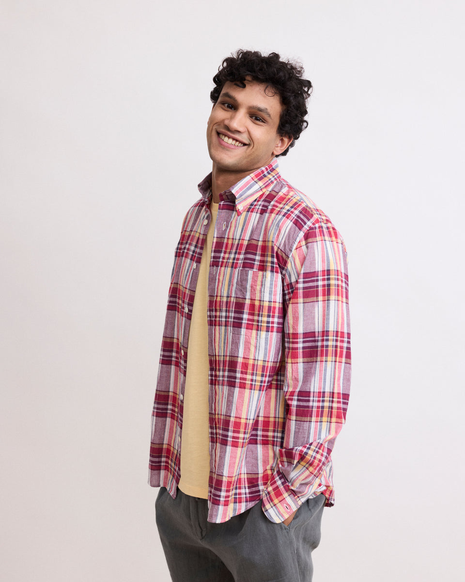 Chemise Homme en Madras Rouge Pitt - Image alternative