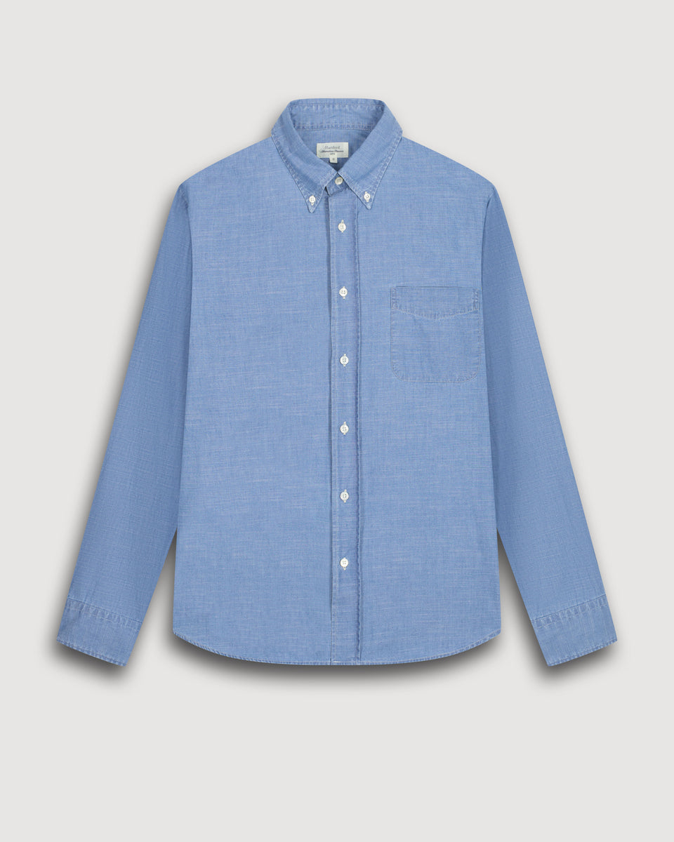 Camisa Pitt Indigo Blue Lightweight Chambray para hombre - Image 3