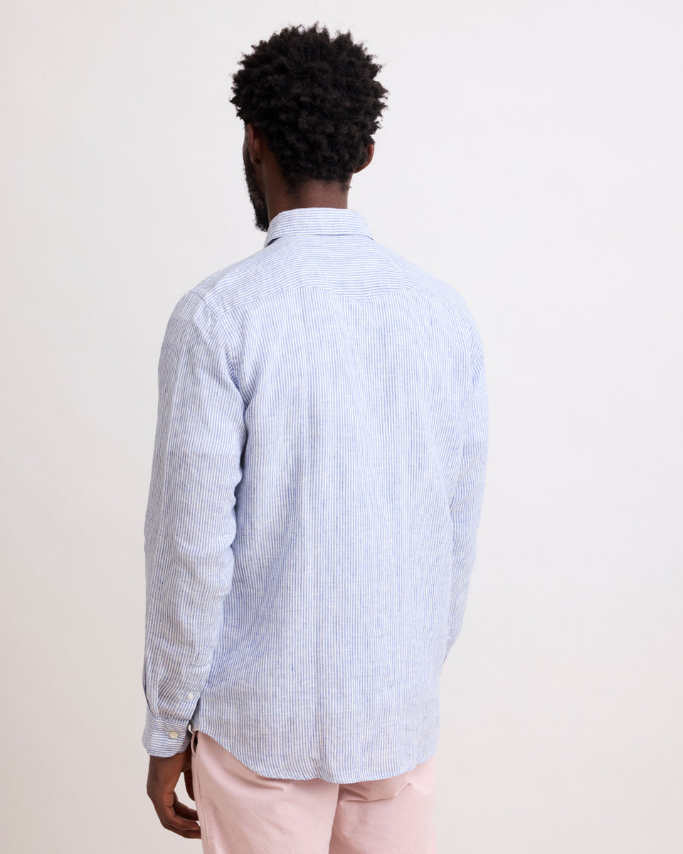 Chemise Homme en lin fil-à-fil Bleu Marine & Blanc Storm - Image 3