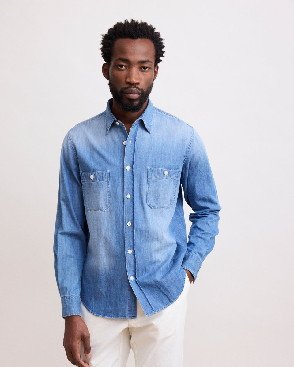 Pocket Men's Blue Denim Shirt - Image principale