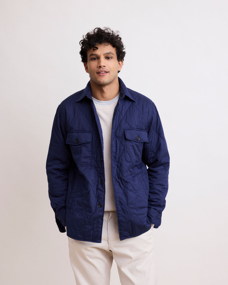 Peter Men's Deep Blue Cotton Quilted Shirt - Image alternative