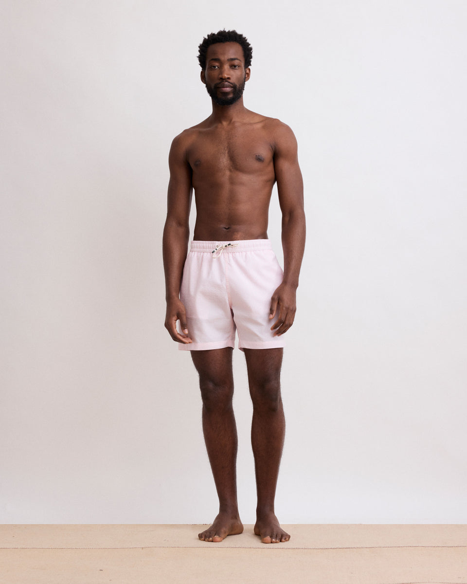 Men's Pink Seersucker Swim Trunks - Image principale