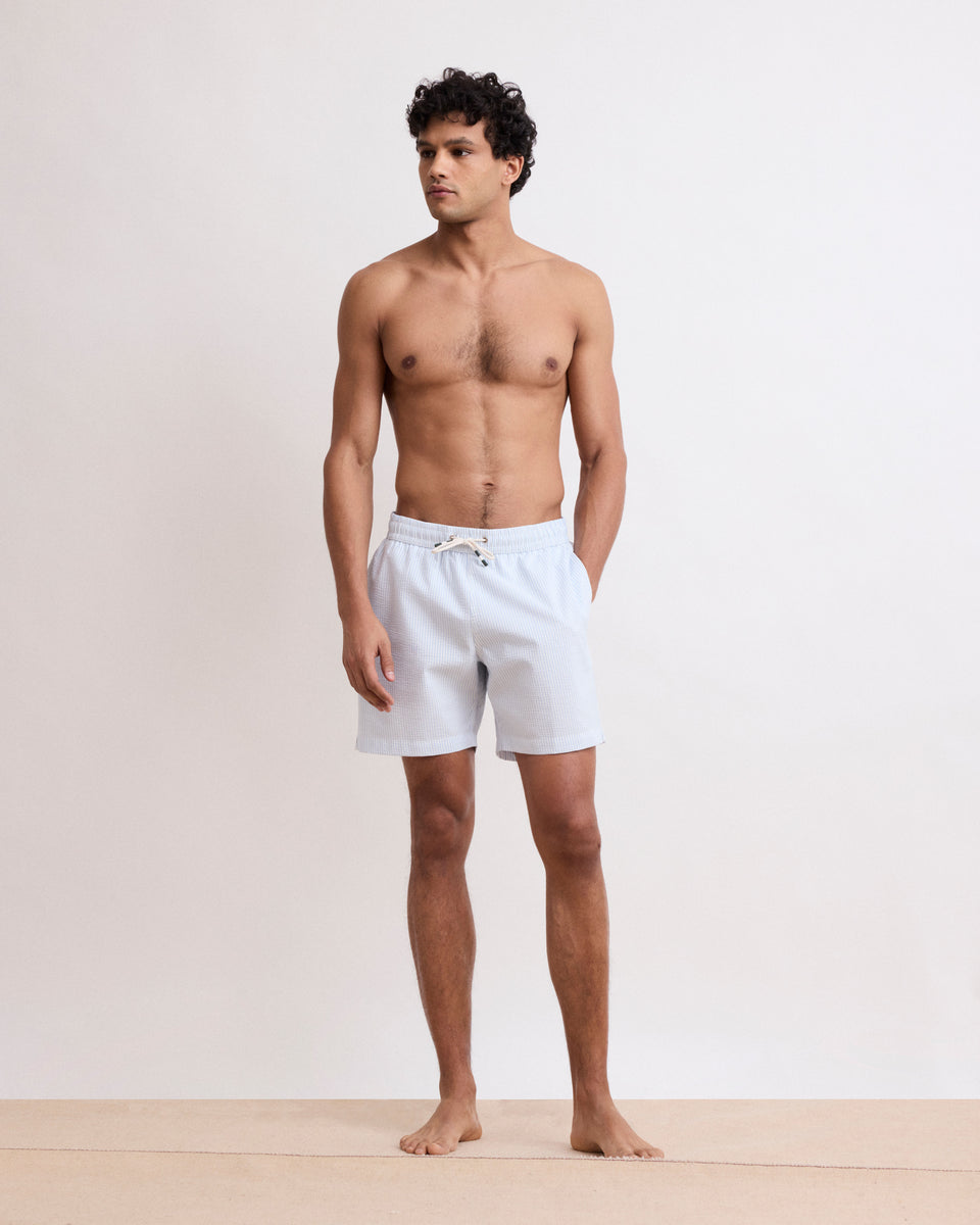 Men's Faded Blue Seersucker Swim Trunks - Image principale