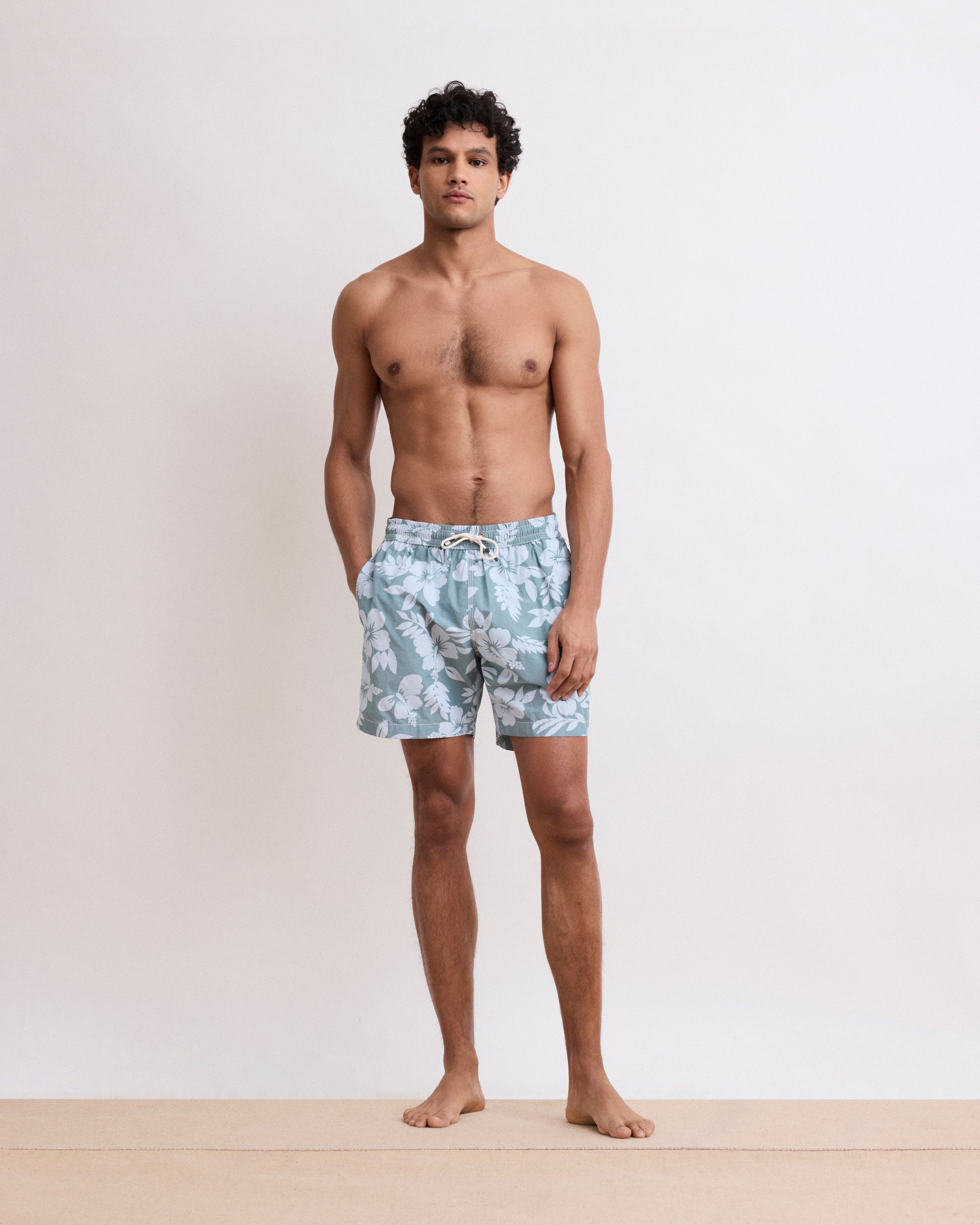 Maillot Homme Imprimé Hibiscus Vert Celadon Swim