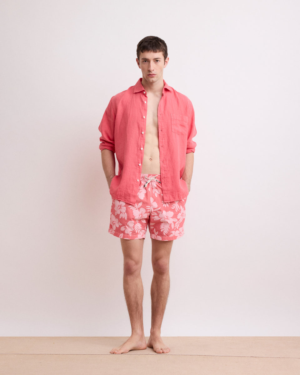 Men's Tangerine Hibiscus Printed Swim Trunks - Image principale