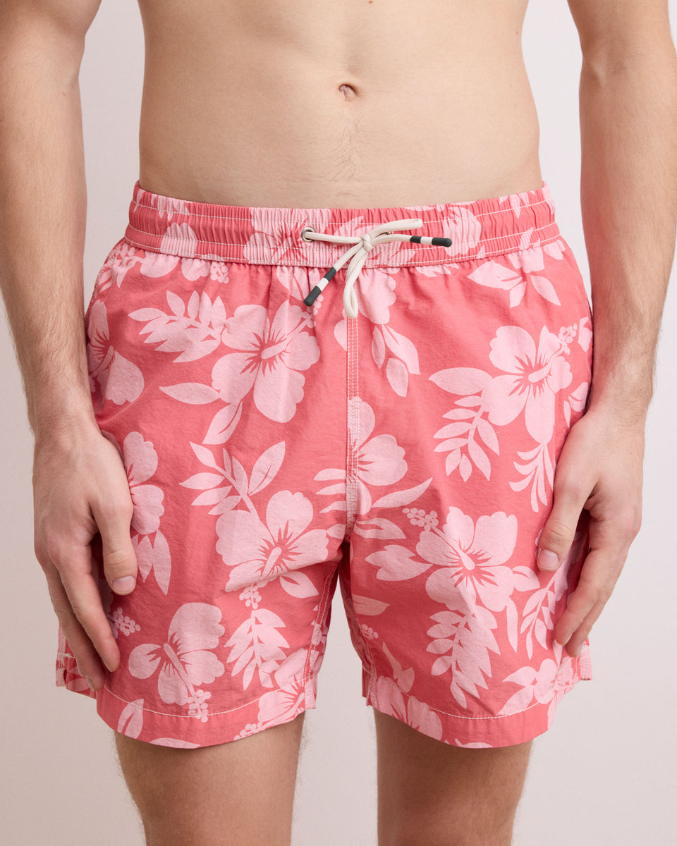 Men's Tangerine Hibiscus Printed Swim Trunks - Image alternative