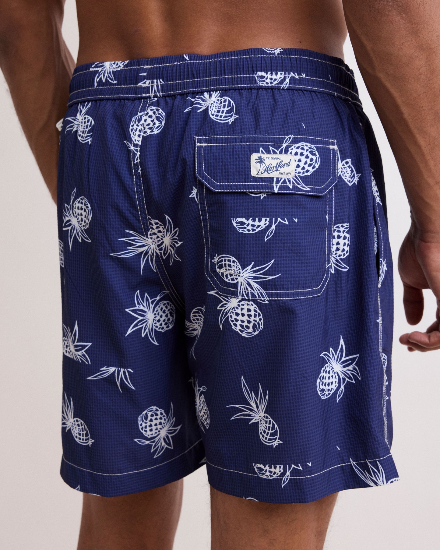 Maillot Homme en Seersucker Léger Imprimé Ananas Bleu Marine Swim