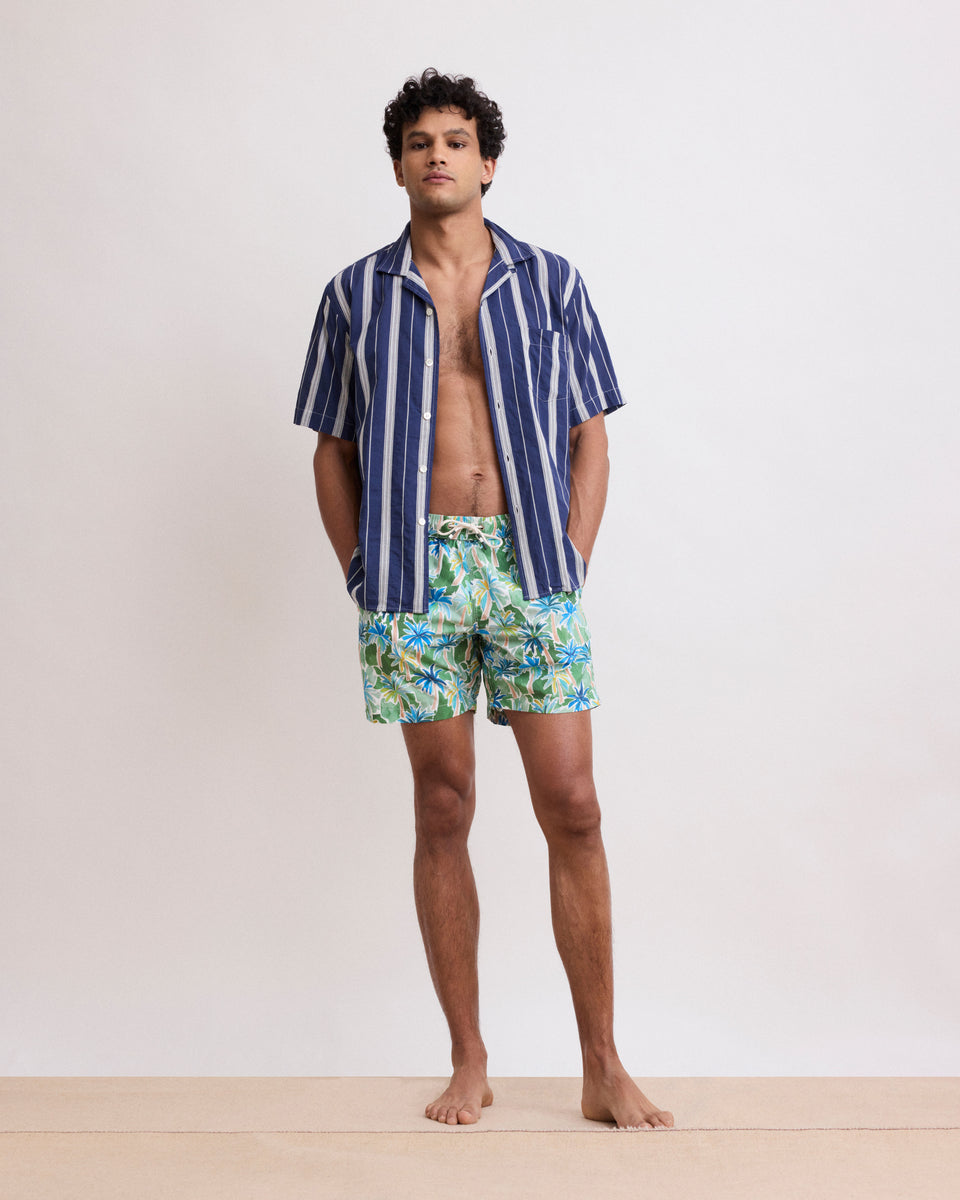 Men's Army Green Palms Printed Swim Trunks - Image principale