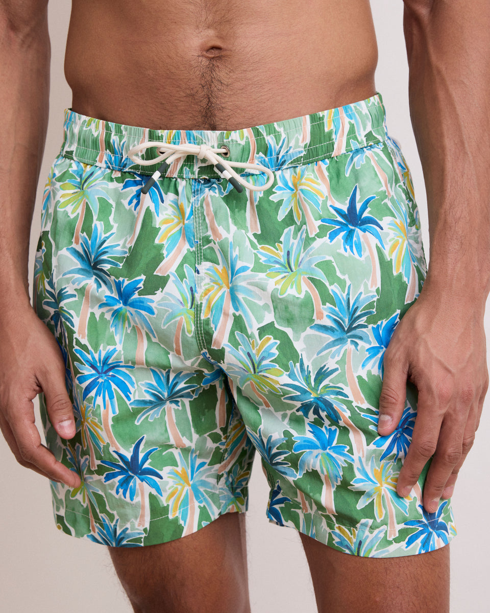 Men's Army Green Palms Printed Swim Trunks - Image alternative