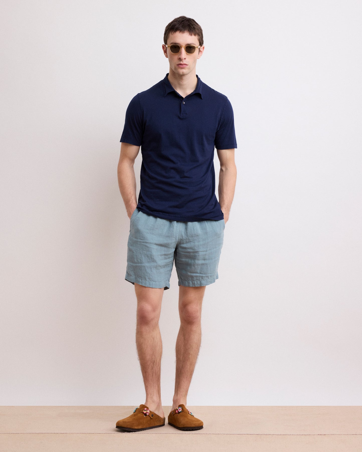 Short Homme en Lin Vert Celadon Long Swim