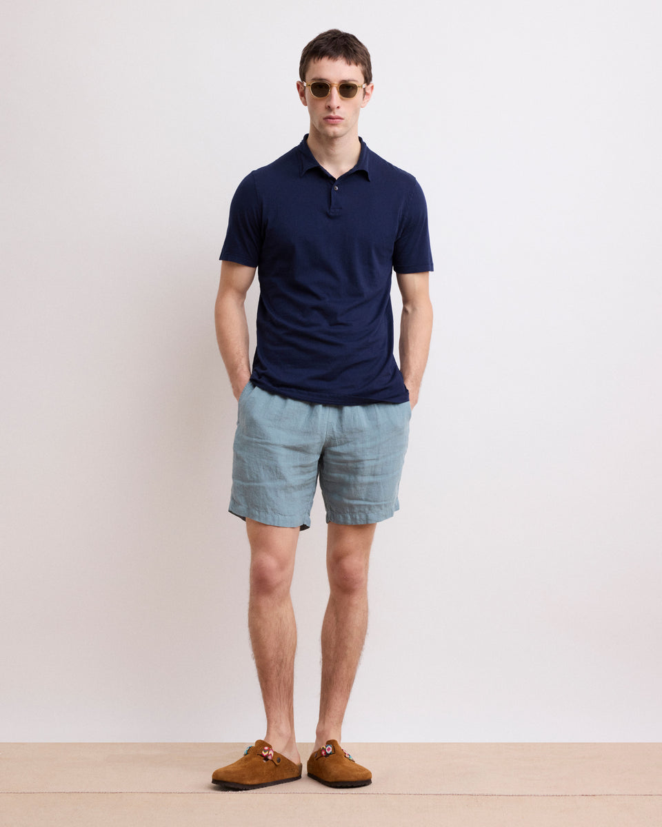 Short Homme en Lin Vert Celadon Long Swim - Image principale