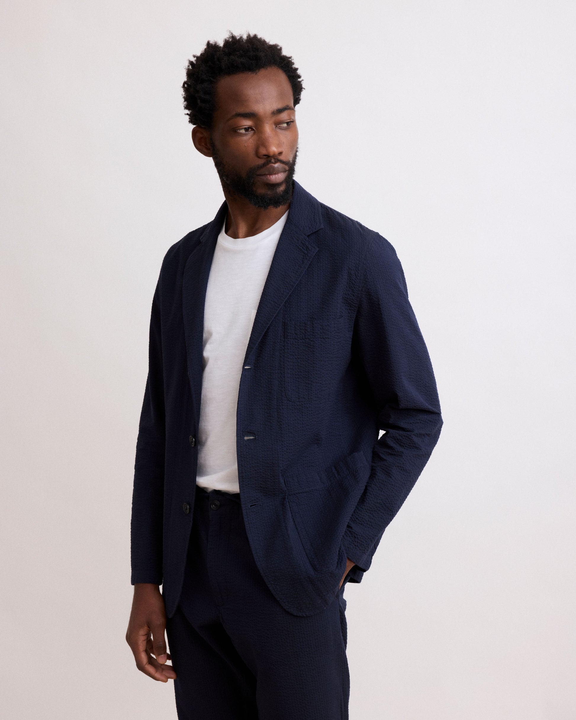 Veste Homme en Seersucker Bleu Marine Jobby