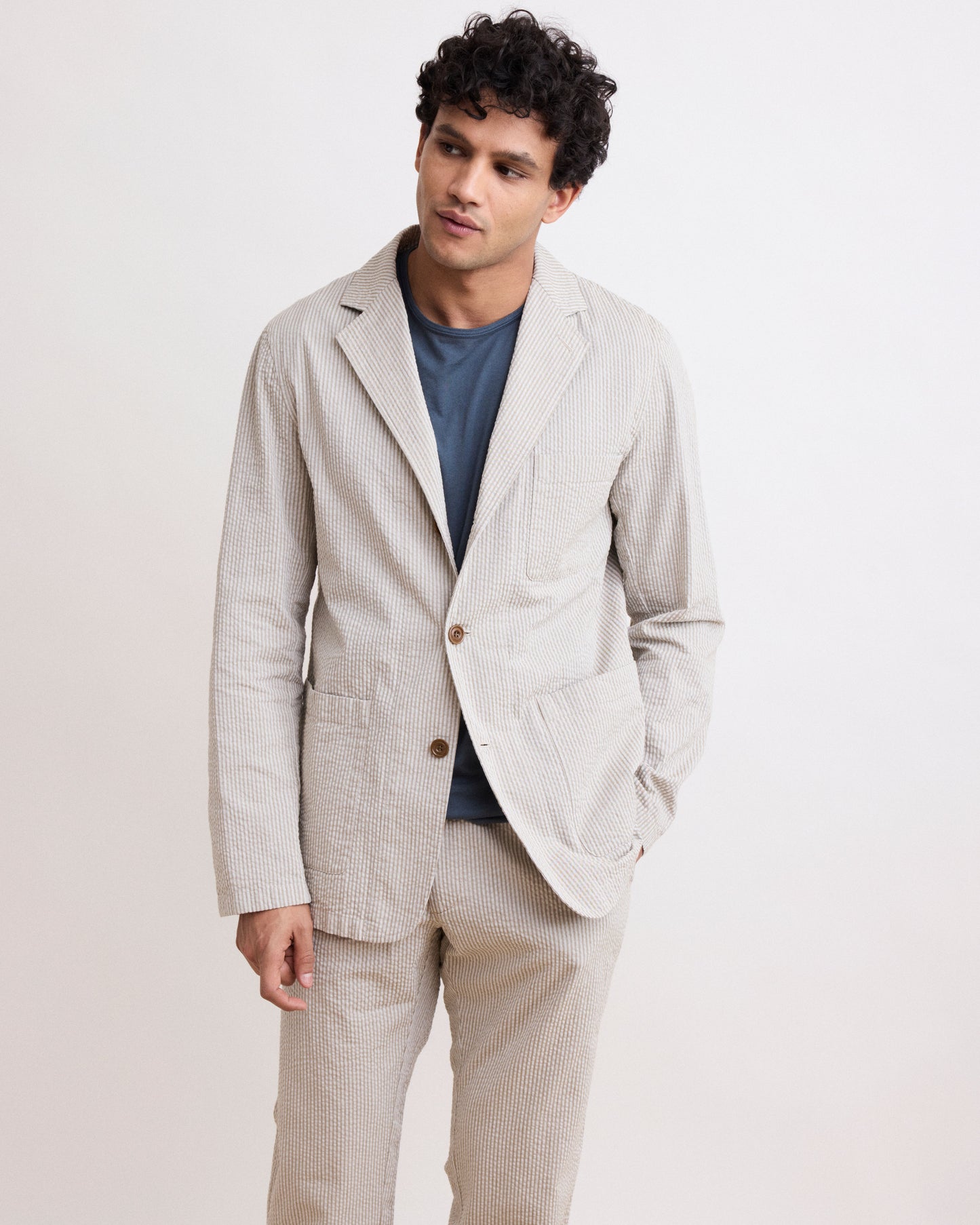 Veste Homme en Seersucker Beige Jobby