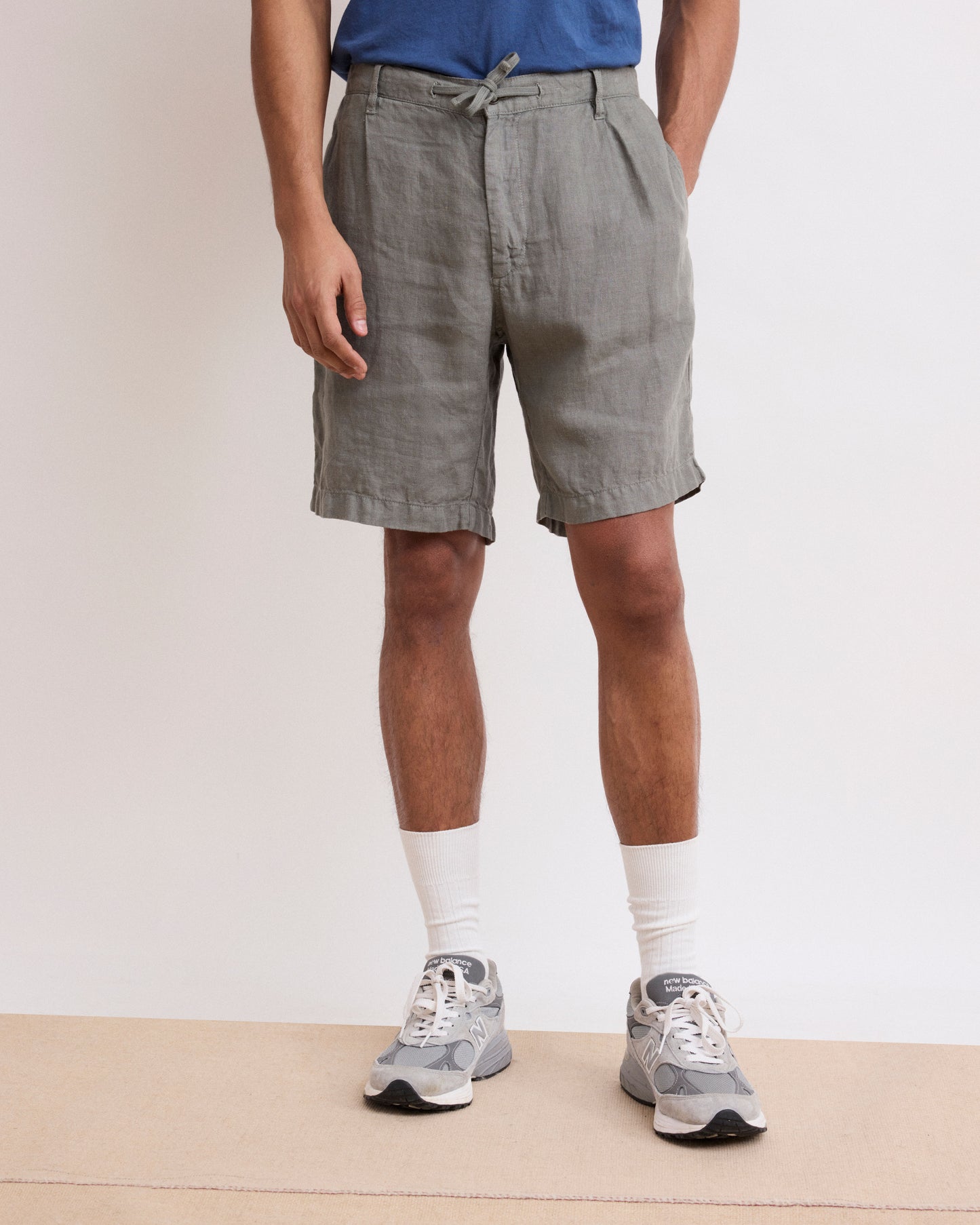 Short Homme en Lin Vert Militaire Tank