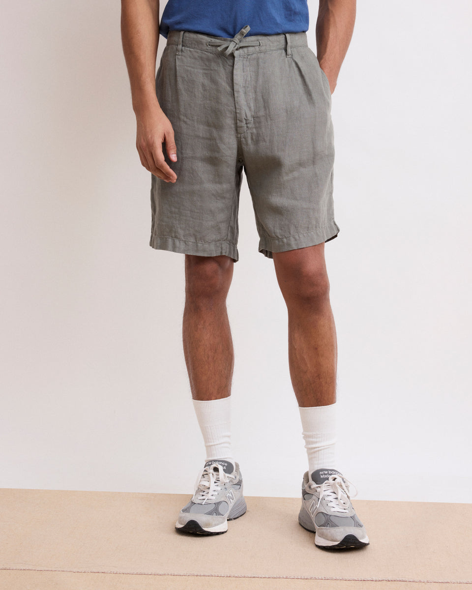 Tank Men's Army Green Linen Shorts - Image alternative