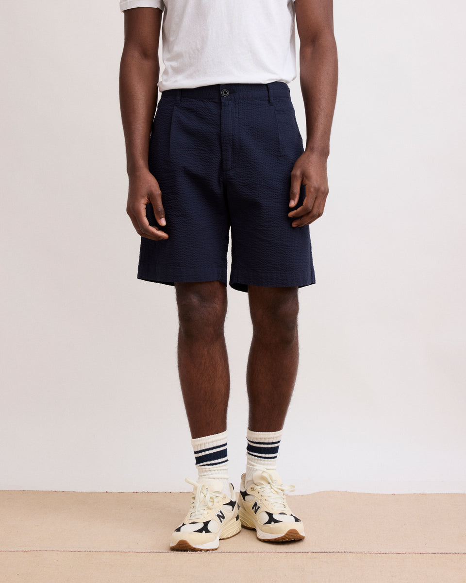 Short Homme en Seersucker Bleu Marine Tank - Image 3