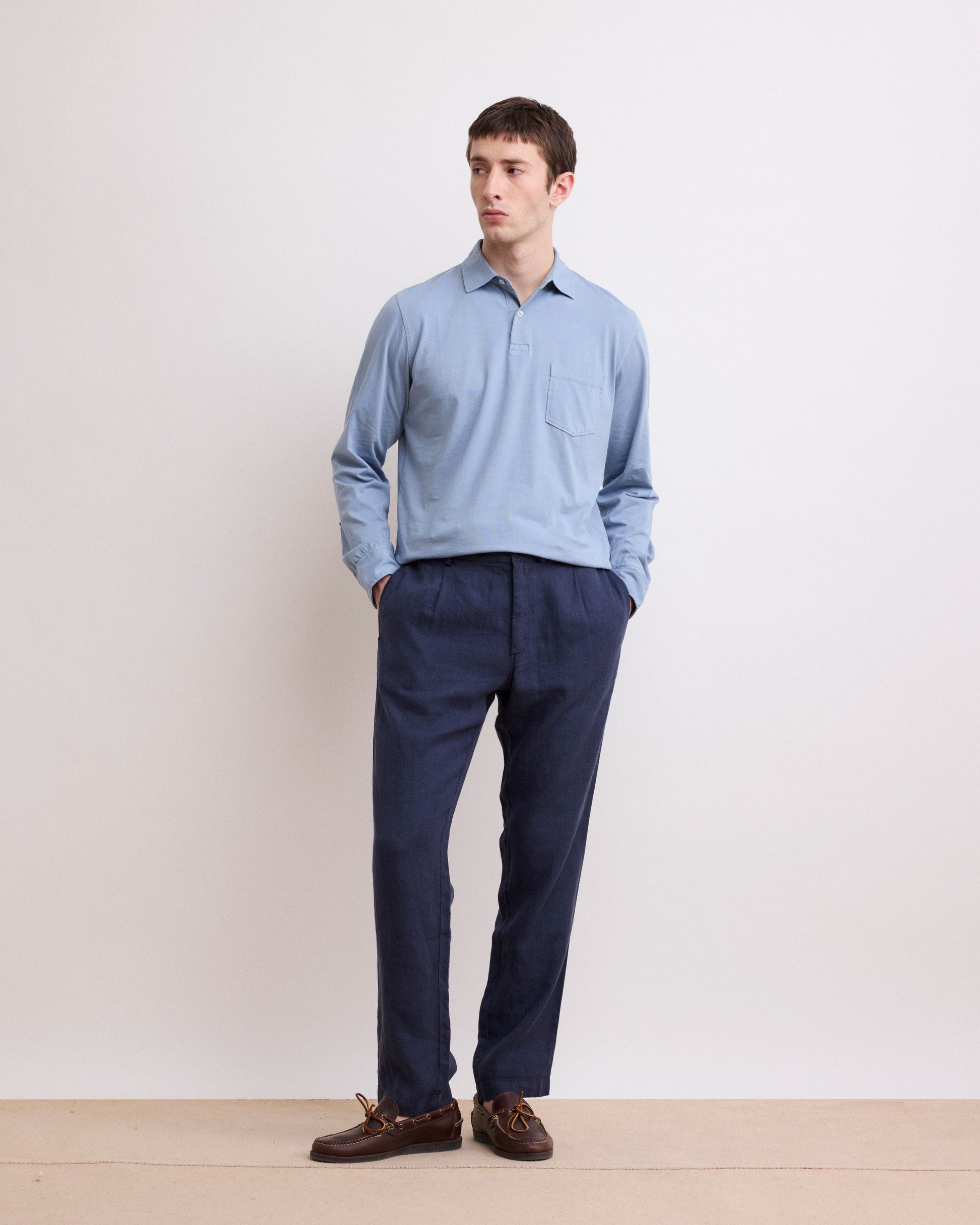 Pantalon Homme en Lin Bleu Marine Tanker