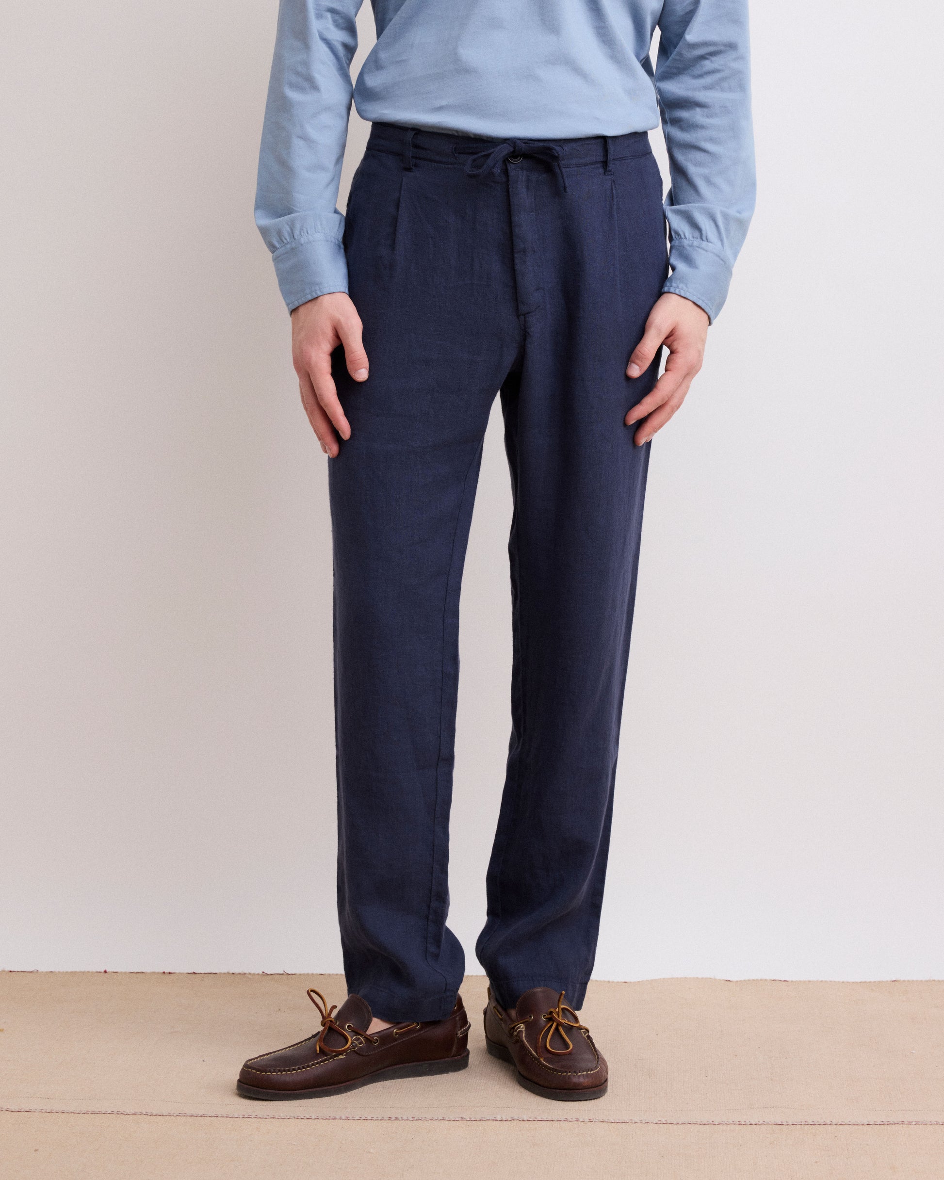 Pantalon Homme en Lin Bleu Marine Tanker