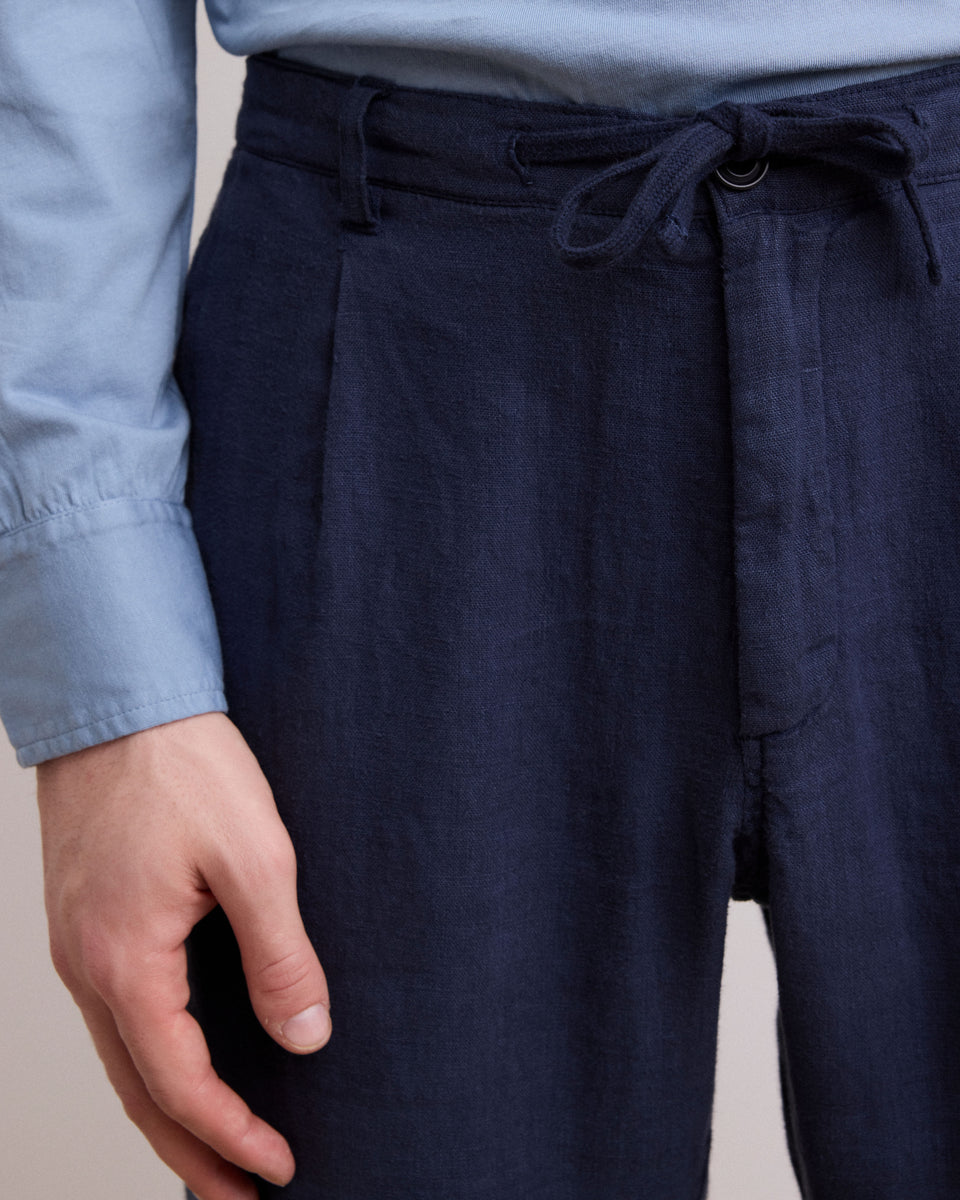 Pantalon Homme en Lin Bleu Marine Tanker - Image 3