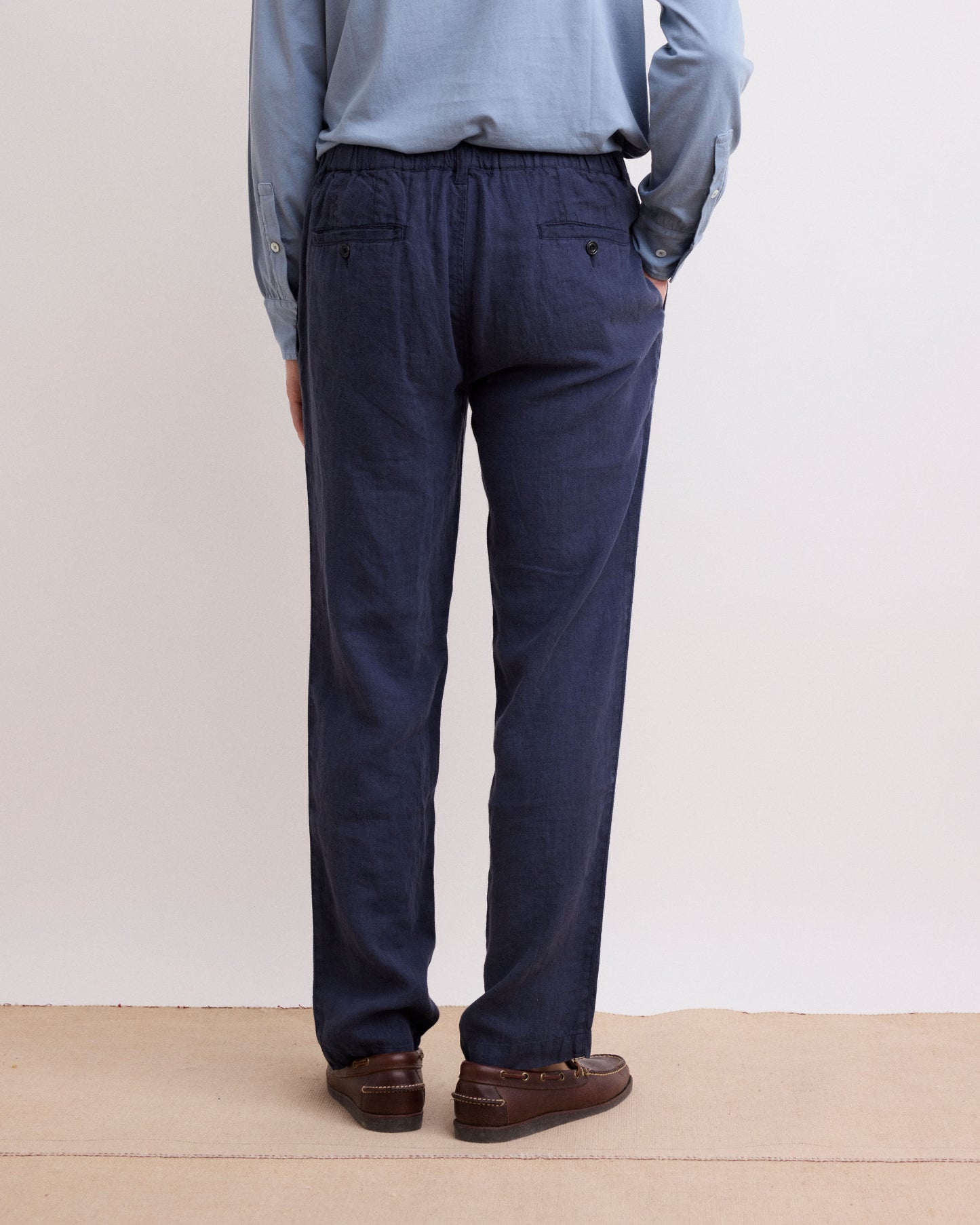 Pantalon Homme en Lin Bleu Marine Tanker