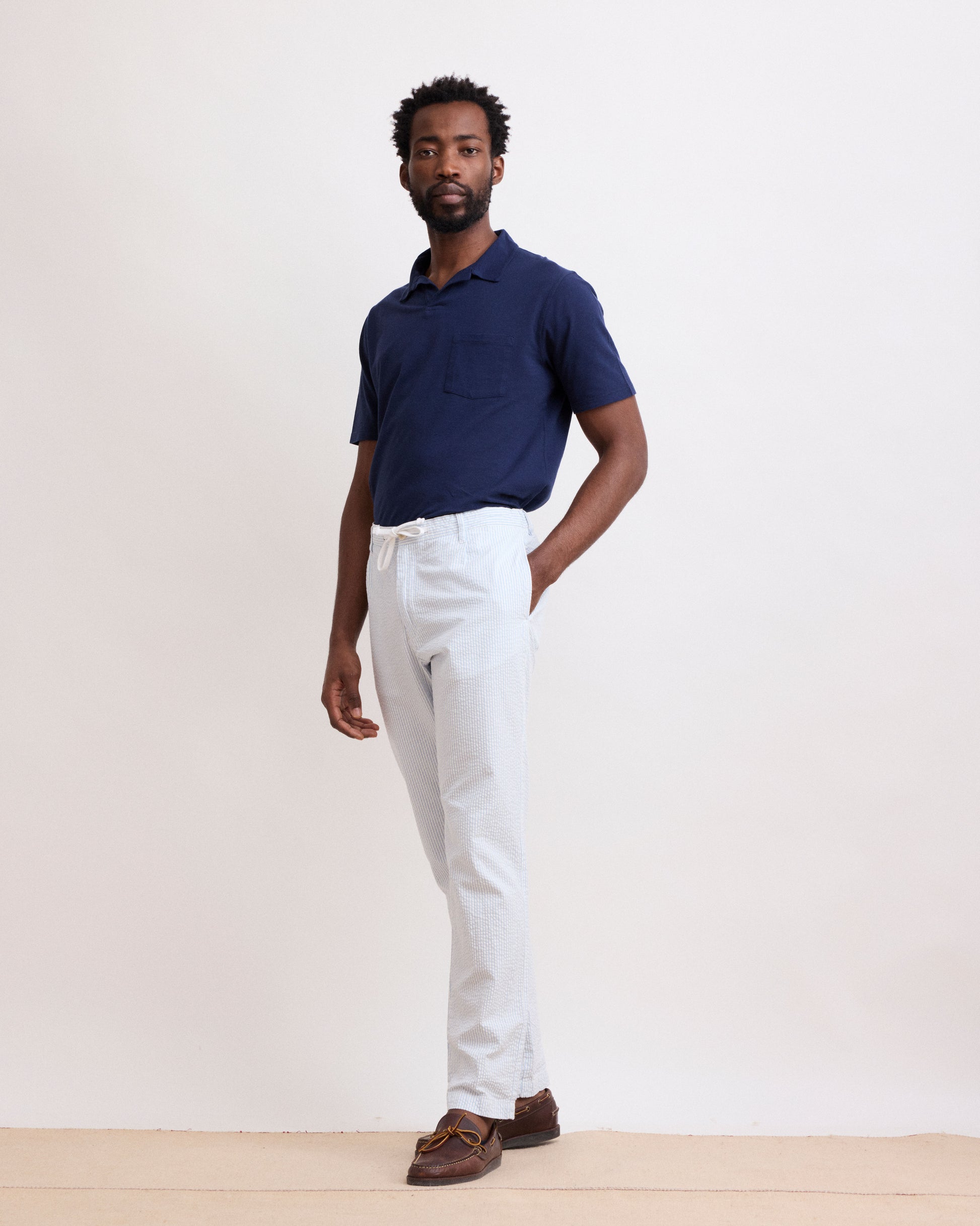 Pantalon Homme en Seersucker Bleu Ciel Tanker