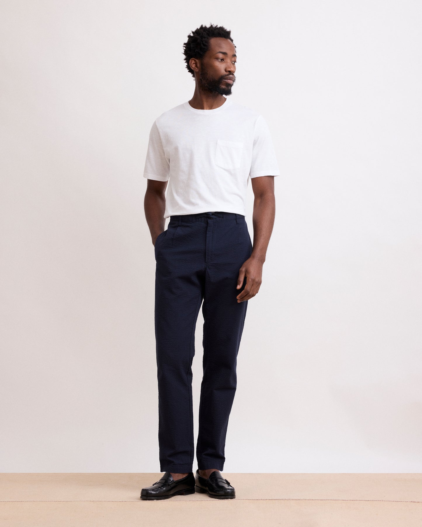 Pantalon Homme en Seersucker Bleu Marine Tanker