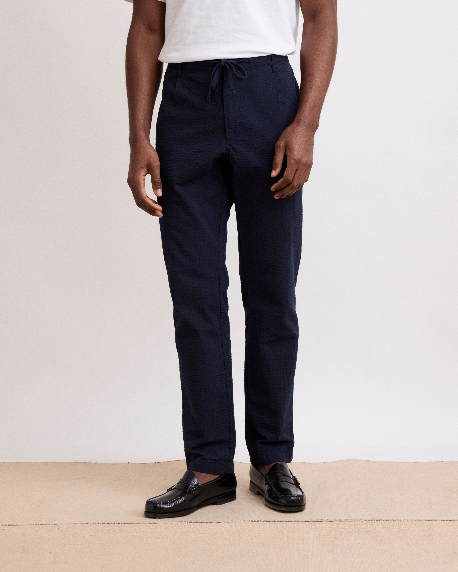 Pantalon Homme en Seersucker Bleu Marine Tanker