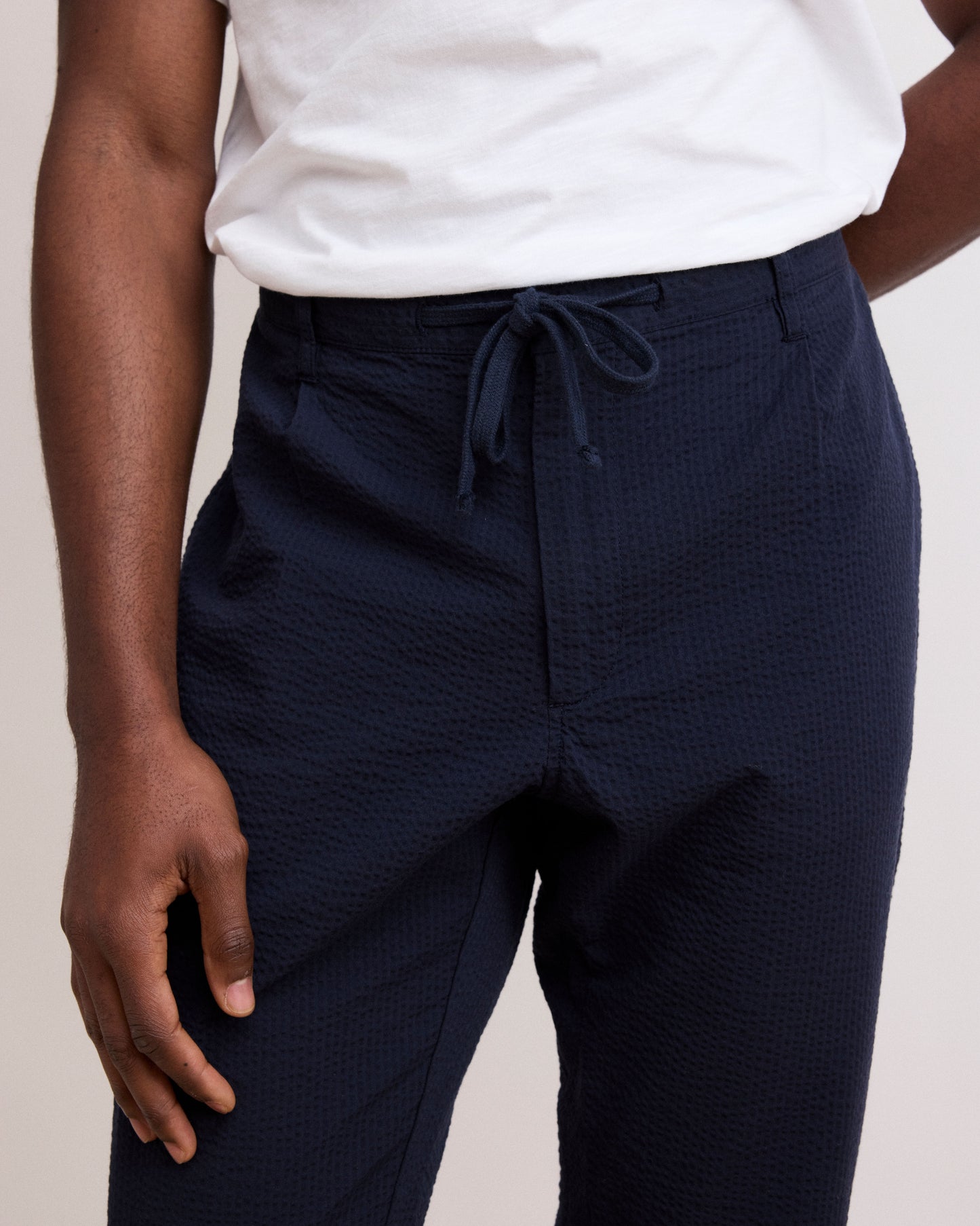 Pantalon Homme en Seersucker Bleu Marine Tanker