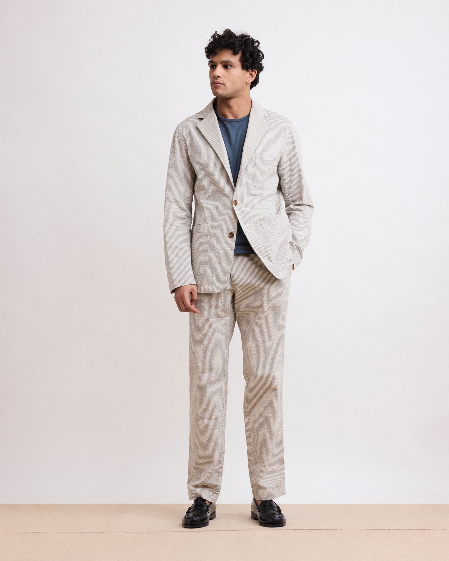 Pantalon Homme en Seersucker Beige Tanker