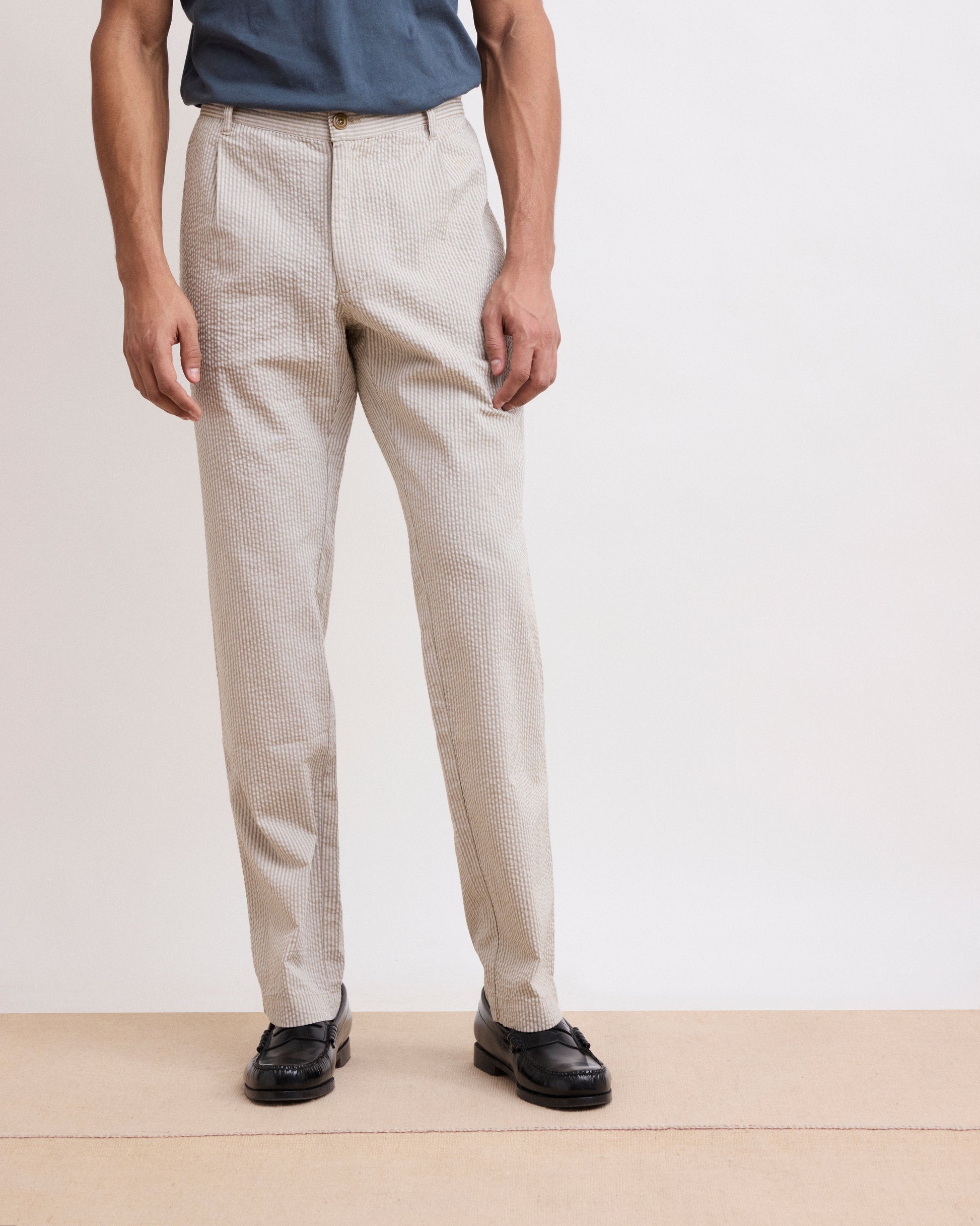 Pantalon Homme en Seersucker Beige Tanker