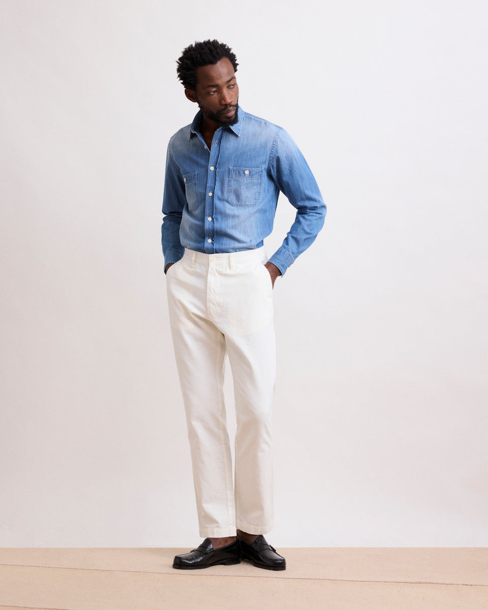 Tyron Men's White Cotton and Linen Pants - Image principale