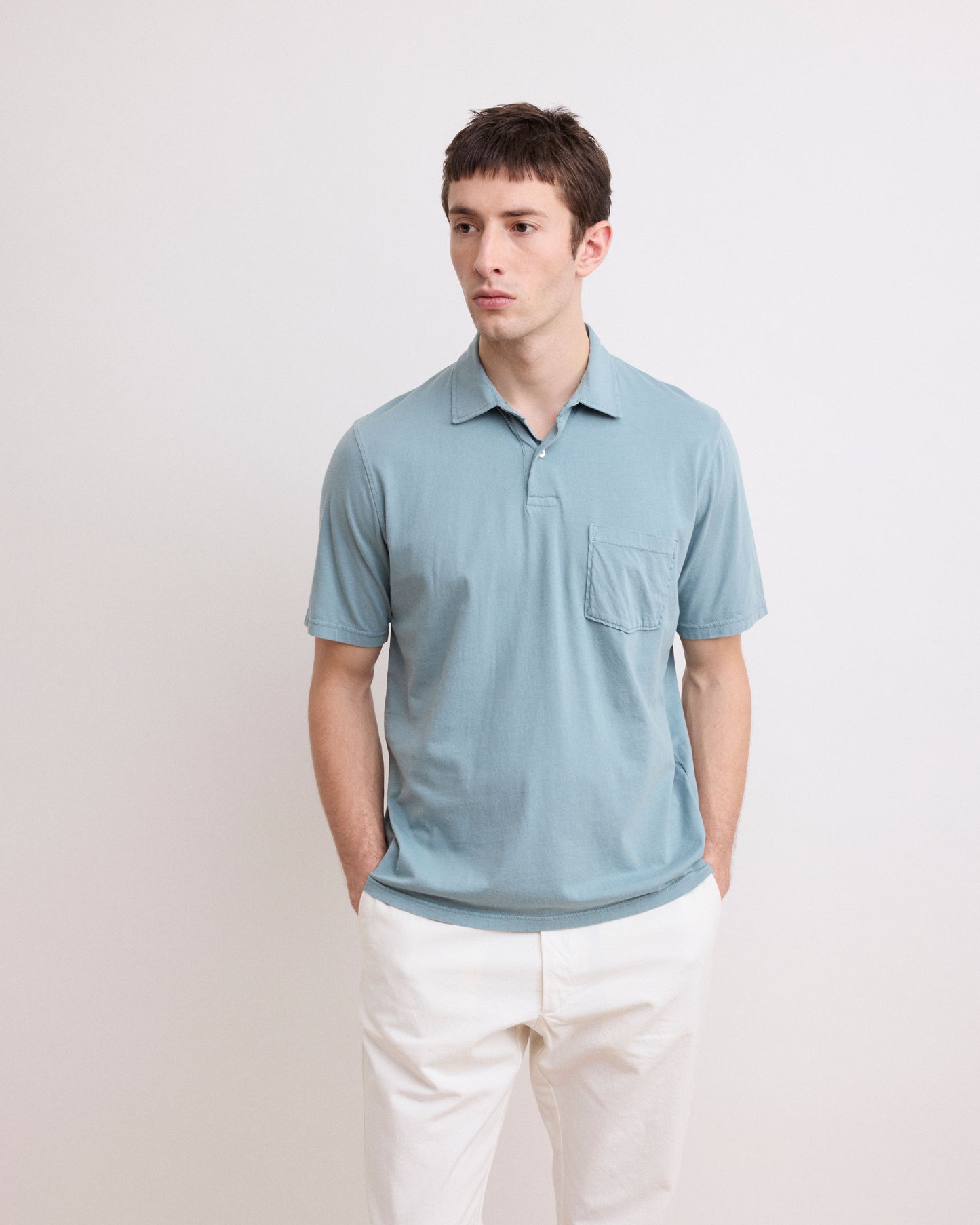 Polo Homme en Jersey de Coton Vert Celadon